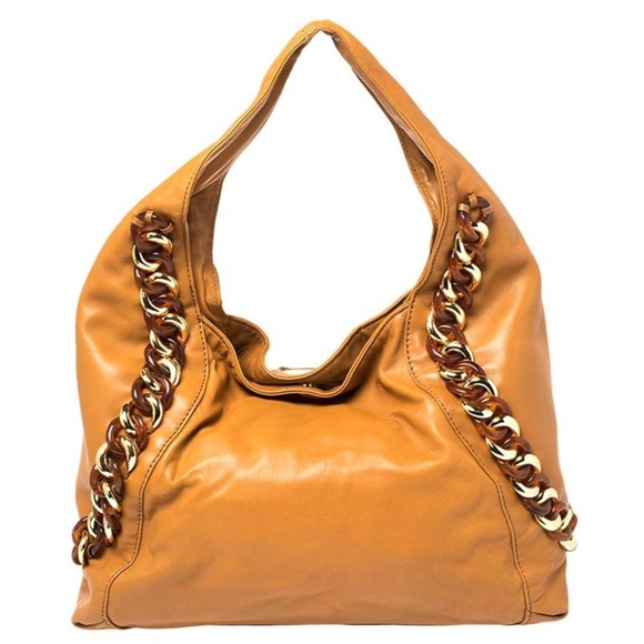 Vintage Michael Kors ID Chain Large Leather Tan Hobo Shoulder Bag Purse Handbag - Picture 4 of 5